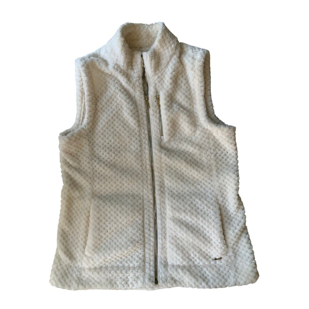 Calvin Klein Women's Quilted Faux Fur Quilted Full Zip Cream Vest Size Large